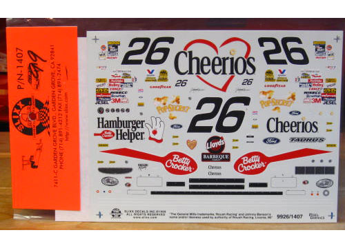 #26 Cheerios Johnny Benson 1999 Slixx